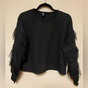 Forever 21 black cropped crew neck with light decor on the sleeves